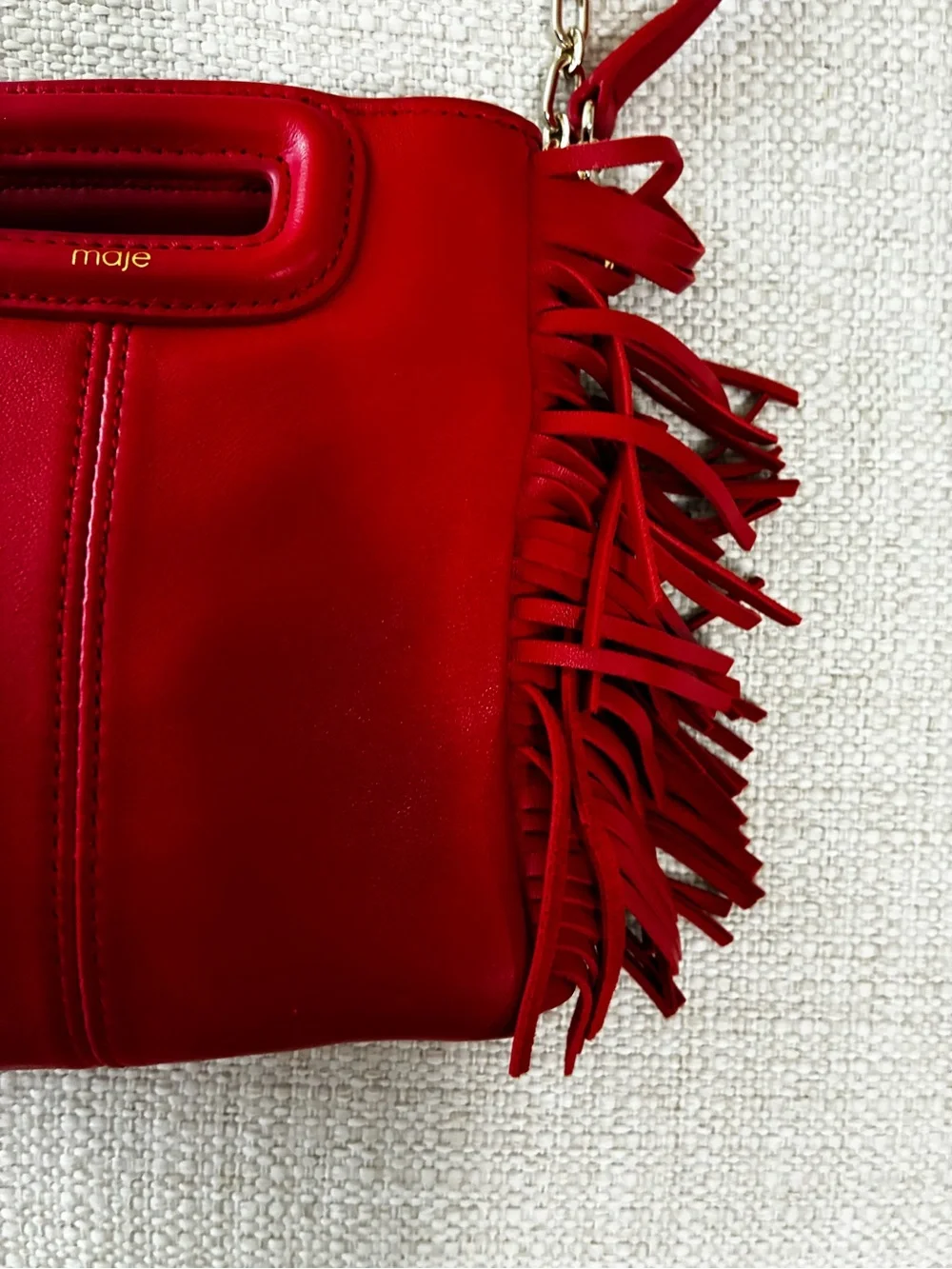 Maje NWOT Mini M Bag With Chain & Crossbody StrapIn Red Leather
